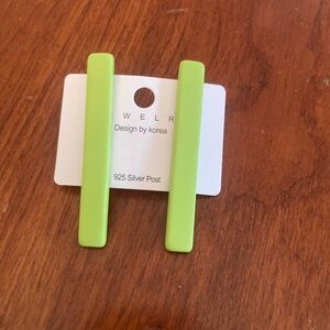4/$25 Neon Green bar Earrings with silver posts. Brand new & never worn